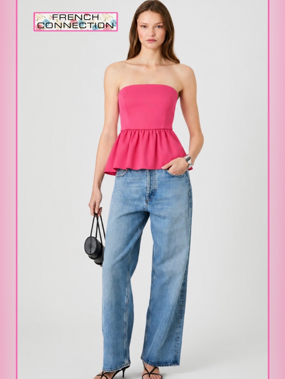 NWT French Connection Whisper Strapless Peplum Top Fuchsia Pink Sz 8 So Romantic